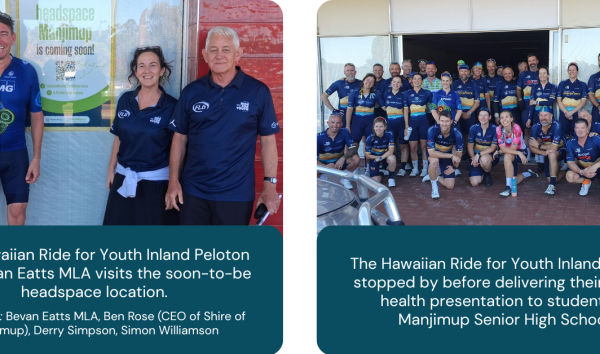 The Hawaiian Ride for Youth Inland Peloton and Bevan Eatts MLA visits the soon to be headspace Manjimup location. 5 Youth Focus